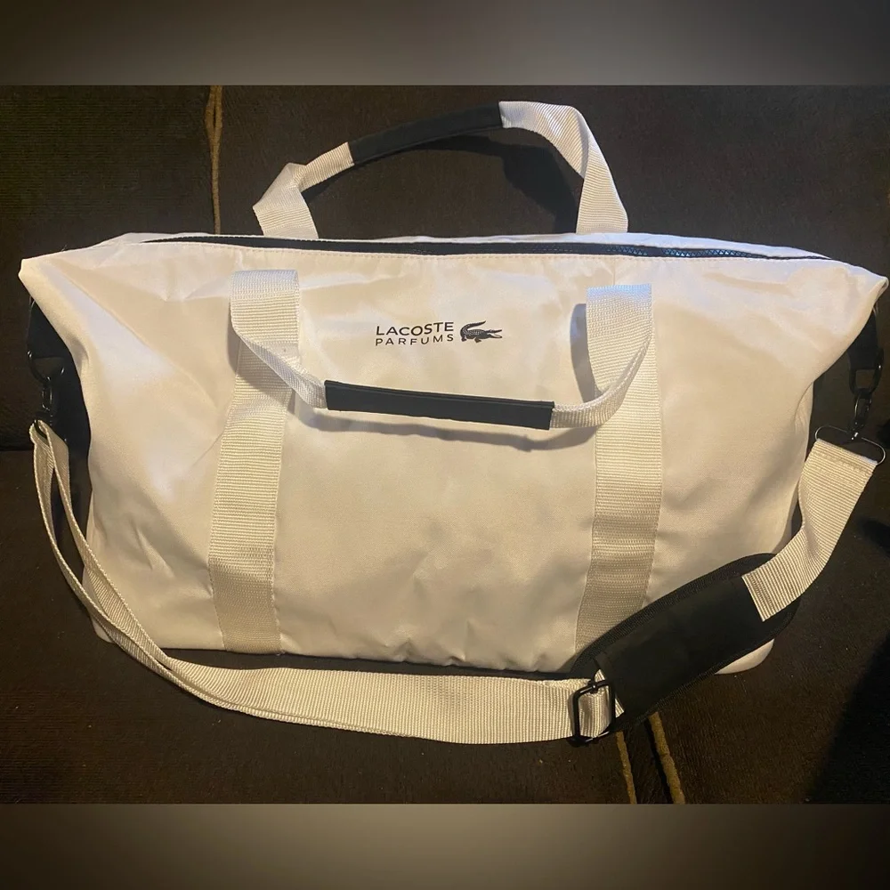 Lacoste perfumes- White Nylon Duffel Bag with Black Accents